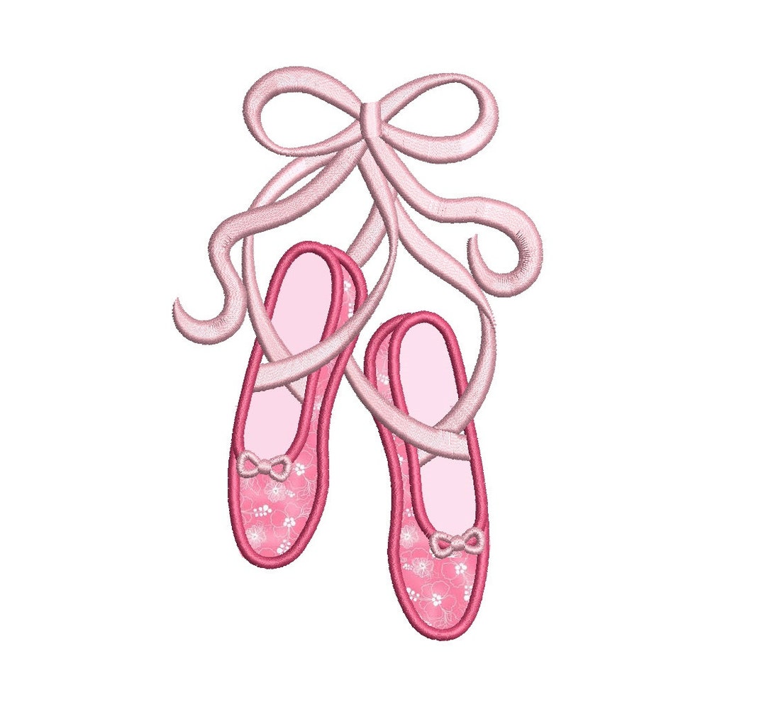 Ballet Shoes Applique With Ribbons Machine Embroidery Digitized Design