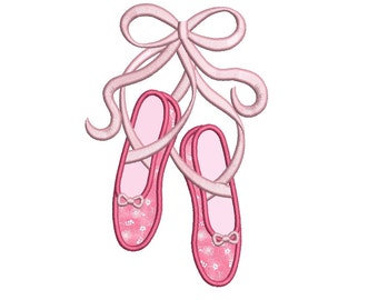 Apliques de zapatos de ballet con cintas de máquina de bordado digitalizado patrón de diseño - Instant Download - 4 x 4, 5 x 7, 6 x 10