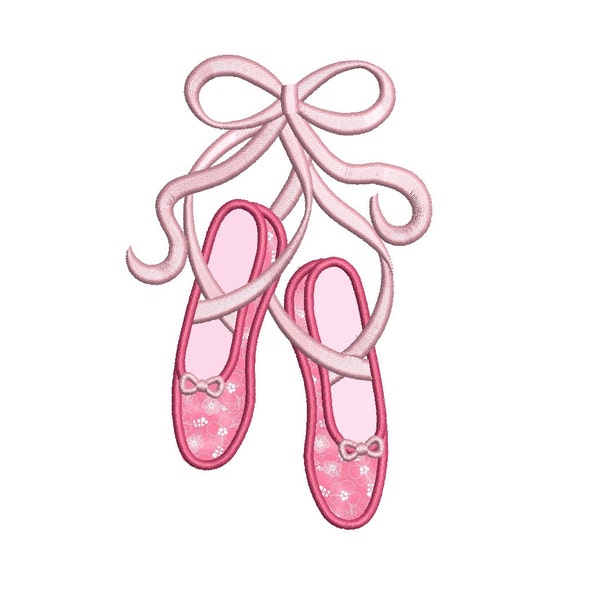 Ballet Shoes Applique with ribbons Machine Embroidery Digitized Design Pattern - Instant Download- 4x4 , 5x7, 6x10