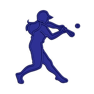 Può includere: Una silhouette blu di un giocatore di baseball che swinga una mazza con una palla in aria.