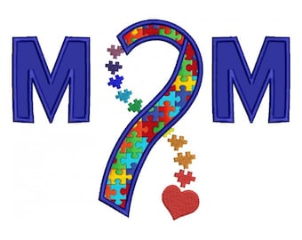 Mom Autism Awareness Applique Ribbon Machine Embroidery Digitized Design Filled Pattern  - Instant Download - 4x4 , 5x7, and 6x10 -hoops