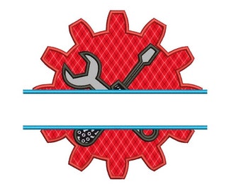 Gear Split Applique with wrench and a screwdriver mechanic handyman Machine Embroidery Digitized Design Pattern- Instant Download