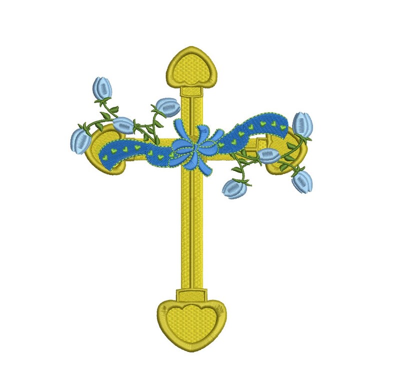 Cross with flowers religious filled machine embroidery  etsy Cross with flowers religious filled machine embroidery  etsy