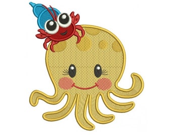 Cute Octopus With Little Carb Filled Machine Embroidery Design Digitized Pattern