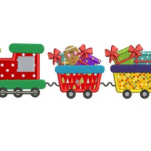 Natal Choo Choo Train Applique bordado padrão de design digitalizado - download instantâneo - 4x4, 5x7 e 6x10 -aros