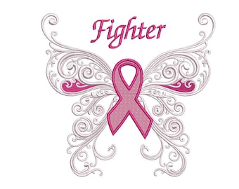 Fighter Breast Cancer Filled Butterfly with Wings Machine Embroidery Digitized Design Pattern  - Instant Download - 4x4 , 5x7, 6x10
