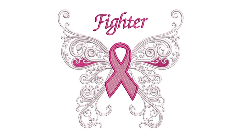 Fighter Breast Cancer Filled Butterfly with Wings Machine Embroidery Digitized Design Pattern Instant Download 4x4 , 5x7, 6x10 image 1