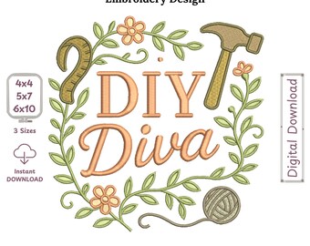 Diy Diva Filled Embroidery Design, Diva Girl Embroidery Pattern, Fashion Girl Applique, Glam Embroidery File PES DST JEF Instant Download