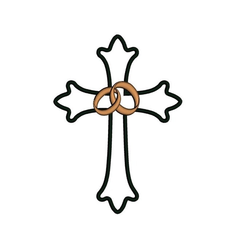 Two Wedding Rings Cross Applique Machine Embroidery Digitized Etsy