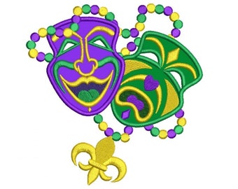 Faschingsdienstag glückliche und traurige Theater Maske Applique Maschinenstickerei digitalisiert Entwurfsmuster
