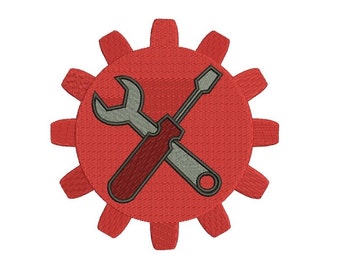 Gear with wrench and a screwdriver mechanic handyman Machine Filled Embroidery Digitized Design Pattern- Instant Download - 4x4 ,5x7,6x10