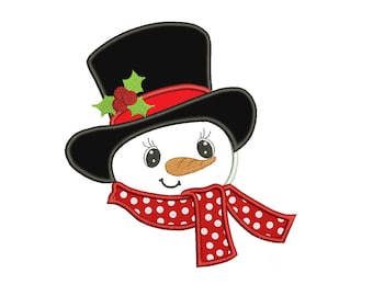 Snowman Applique With a hat Christmas Machine Embroidery Digitized Design Pattern - instant download - 4x4 , 5x7, and 6x10 -hoops