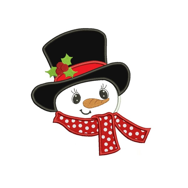 Snowman Applique With a hat Christmas Machine Embroidery Digitized Design Pattern - instant download - 4x4 , 5x7, and 6x10 -hoops