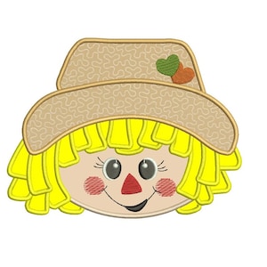 かわいい男の子のかかしの頭の感謝祭のアップリケ機械刺繍デジタルデザインパターン - 即時ダウンロード