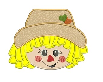 かわいい男の子のかかしの頭の感謝祭のアップリケ機械刺繍デジタルデザインパターン - 即時ダウンロード