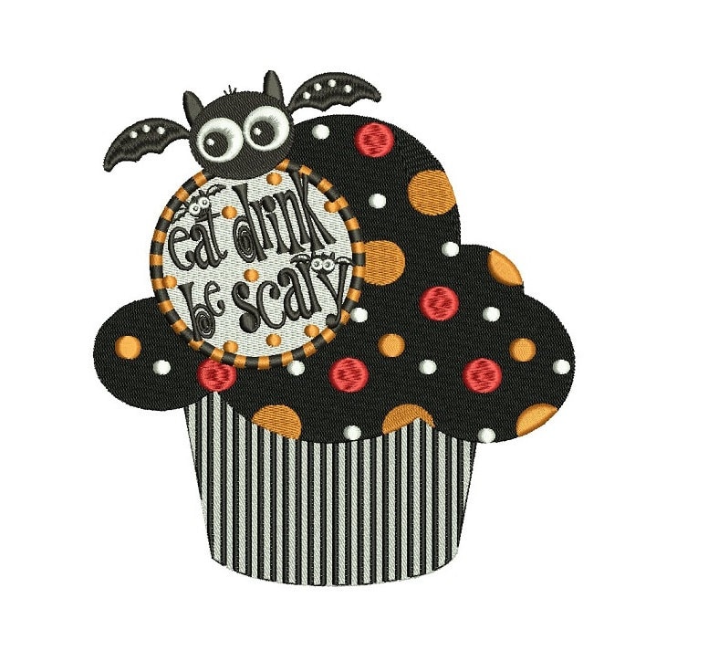 Owl On a Cupcake Halloween Filled Machine Embroidery Digitized Design Pattern  - Instant Download