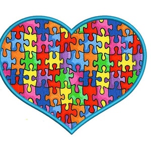 Autism Awareness Heart Applique Machine Embroidery Digitized Design Pattern  - Instant Download - 4x4 , 5x7, and 6x10 -hoops