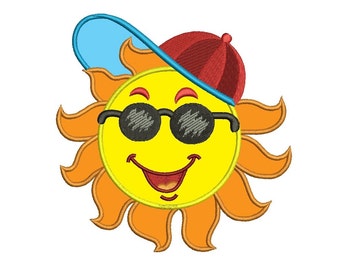 Sun Applique wearing a cap Summer Machine Embroidery Digitized Design Pattern -Instant Download- 4x4,5x7,6x10
