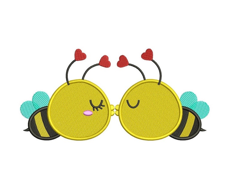 Kissing Bees Machine Embroidery Filled Design Digitized Pattern Instant Download image 1