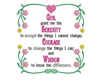 God Grant Me Serenity Prayer Machine Embroidery Digitized Pattern- Instant Download - 5x7,6x10 -hoops