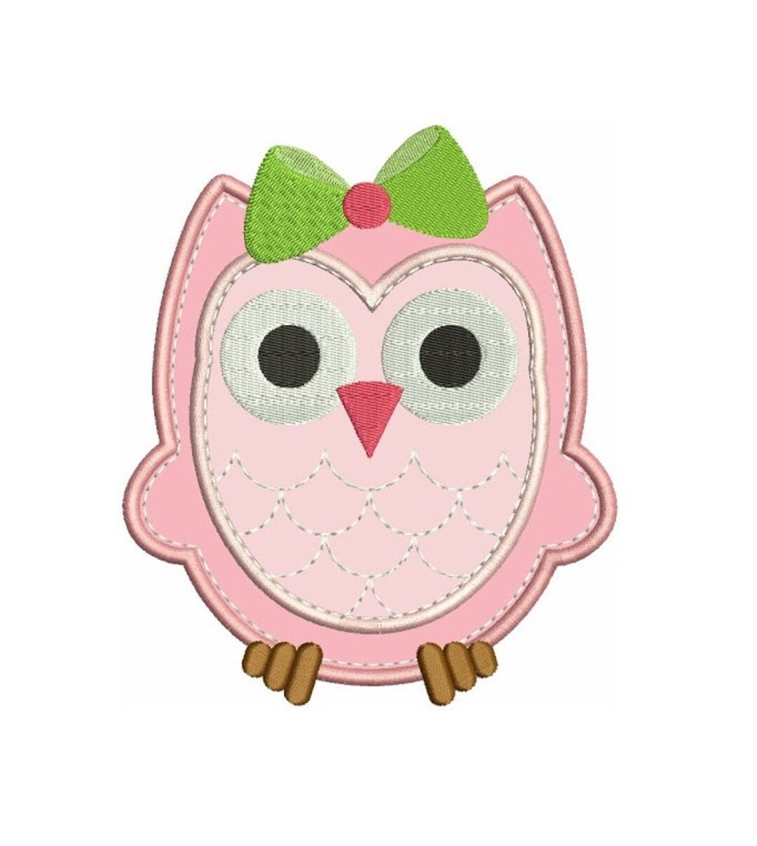 Baby Owl Applique With Cute Bow Machine Embroidery Digitized Design ...