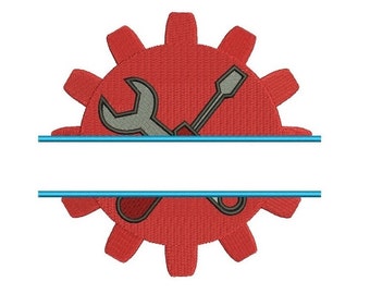 Gear Split Applique with wrench and a screwdriver mechanic handyman Machine Embroidery Digitized Design Pattern- Instant Download