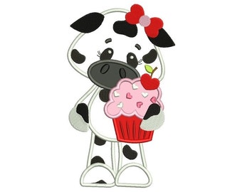 Girl Cow With Cupcake Machine Embroidery Applique Design Digitized Pattern - Instant Download