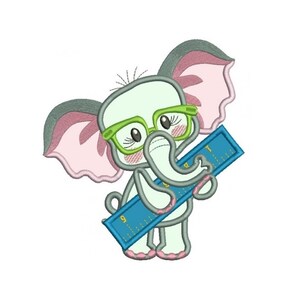 Cute Elephant With a Ruler Back To School Applique Machine Embroidery Design Digitized Pattern