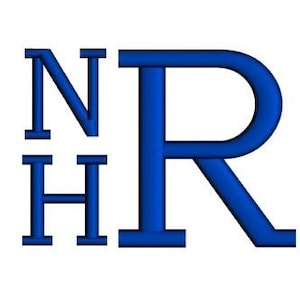 May include: Blue monogram logo featuring the letters N, H, and R. The letters are in a serif font and are connected. The background is white.