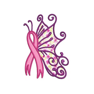 Support Breast Cancer Butterfly Machine Embroidery Digitized Design Applique Pattern  - Instant Download - 4x4 , 5x7, and 6x10 -hoops