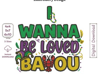 Mardi Gras Lobster Humor Filled Embroidery Design – “BAOU Love” Funny Carnival Machine Embroidery File. New Orleans Pattern.