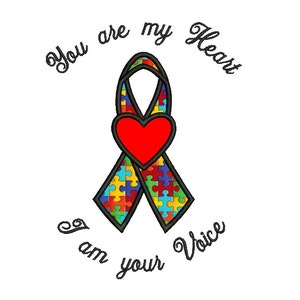 You Are My Heart Autism Awareness Ribbon Applique Machine Embroidery Digitized Design Pattern  - Instant Download - 4x4 , 5x7, 6x10 -hoops