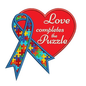 Amore completa il Puzzle grande cuore autismo consapevolezza Applique macchina progettazione digitalizzati ricamo - 4 x 4, 5 x 7 e 6 x 10