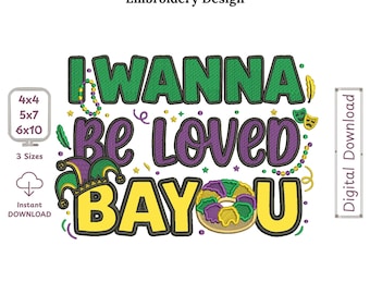 I Wanna Be Loved BAOU – Doughnut Mardi Gras Applique Machine Embroidery Design. Instant Download New Orleans Embroidery Pattern