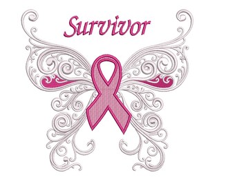 Survivor Breast Cancer Butterfly with Wings Machine Filled Embroidery Digitized Design Pattern  - Instant Download - 4x4 , 5x7, and 6x10