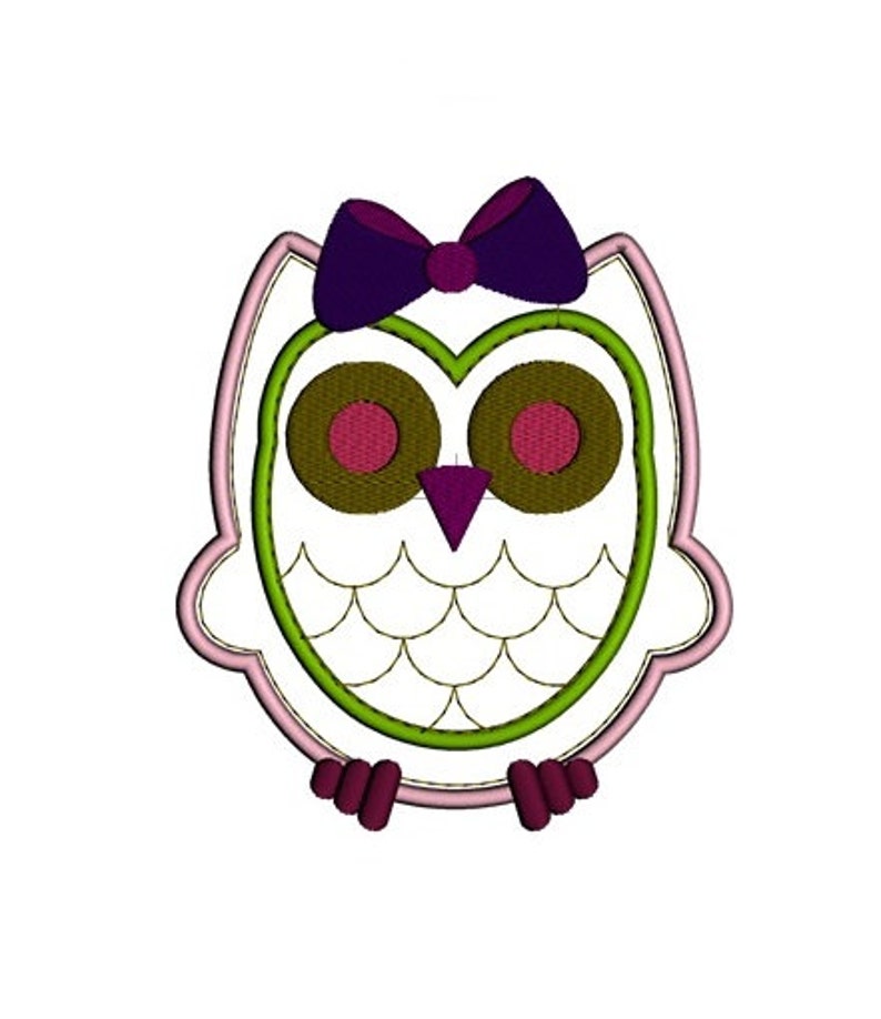 Baby Owl Applique With Cute Bow Machine Embroidery Digitized - Etsy