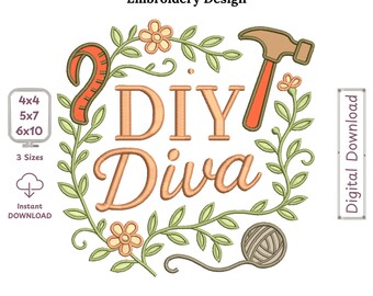 Diy Diva Applique Embroidery Design, Diva Girl Embroidery Pattern, Fashion Girl Applique, Glam Embroidery File PES DST JEF Instant Download