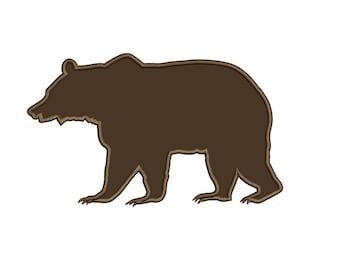 May include: A brown bear silhouette with a simple outline.