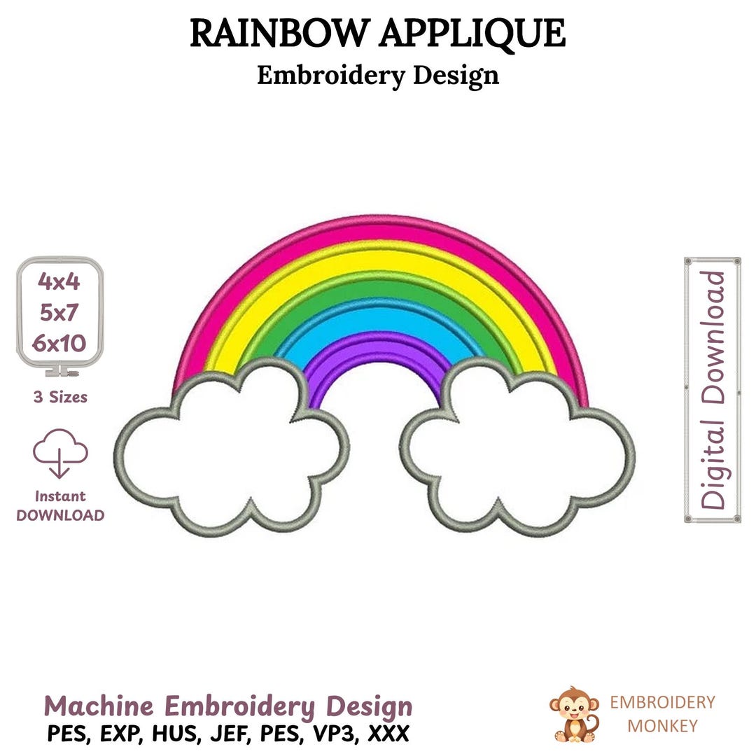 Rainbow Applique Embroidery Design Rainbow Machine Embroidery File Kids ...