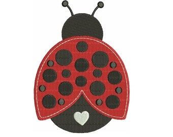 Cute Ladybug with a Heart Machine Embroidery Digitized Design Filled Pattern  - Instant Download - 4x4 , 5x7, and 6x10 -hoops