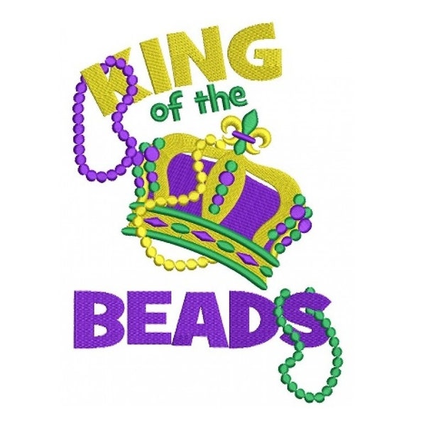 King of Beads Crown Mardi Gras Filled Machine Embroidery Digitized Design Pattern