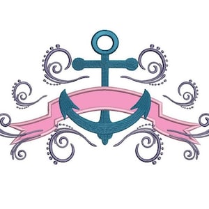 Anchors with a Big Banner Applique Machine Embroidery Digitized Design Pattern - Instant Download- 4x4 , 5x7, 6x10