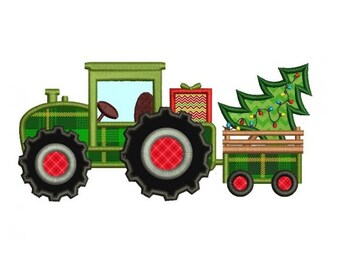 Tractor Christmas Tree Applique Machine Embroidery Digitized Design Pattern - instant download - 4x4 , 5x7, and 6x10 -hoops