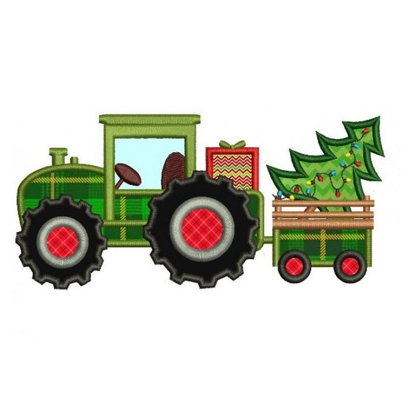 Tractor Christmas Tree Applique - Machine Embroidery Design (Instant Download)