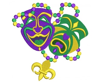 Happy and Sad Theater Mardi Gras Mask Filled Machine Embroidery Digitized Design Pattern