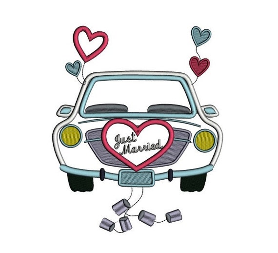 Just Married Voiture Applique Machine Numérisée Design Motif De Broderie 4 X 4 5 X 7 Et 6 X 10 Cerceaux