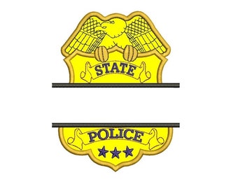 Staatspolizei Badge Applique Split Machine Embroidery digitalisiert Design Pattern - Instant Download - 4 x 4, 5 x 7, 6 x 10