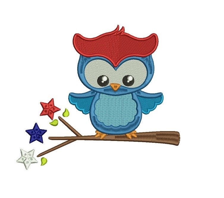 Patriotic Owl 4th of July Independence Day Filled Machine Embroidery Design Digitized Pattern Patter