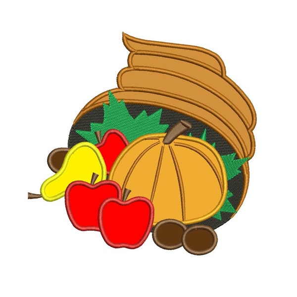 Thanksgiving cornucopia basket applique Machine Embroidery Digitized Design Pattern- Instant Download -  4x4 , 5x7, and 6x10 hoops