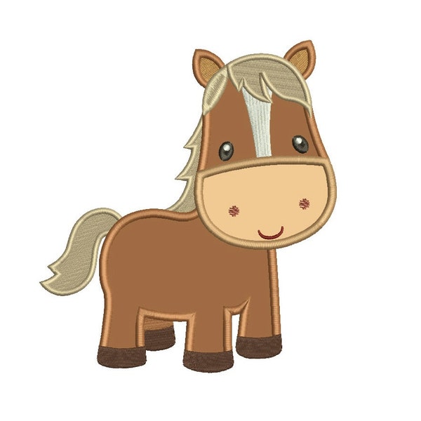 Cute Pony Horse Applique Machine Embroidery Digitized Design Pattern  - Instant Download - 4x4 , 5x7, and 6x10 -hoops